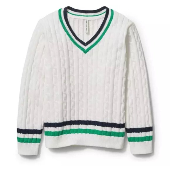 Jane & Jack Other - Jane & Jack Kids Cable Knit V Neck Sweater White Green Navy Stripes Size 18-24M